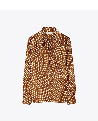 Printed Silk Twill Bow Blouse